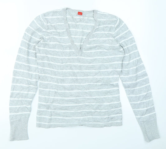 Esprit Womens Grey Striped  Pullover Jumper Size S