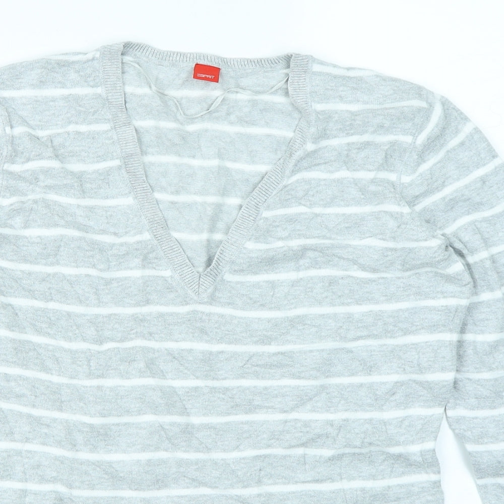 Esprit Womens Grey Striped  Pullover Jumper Size S
