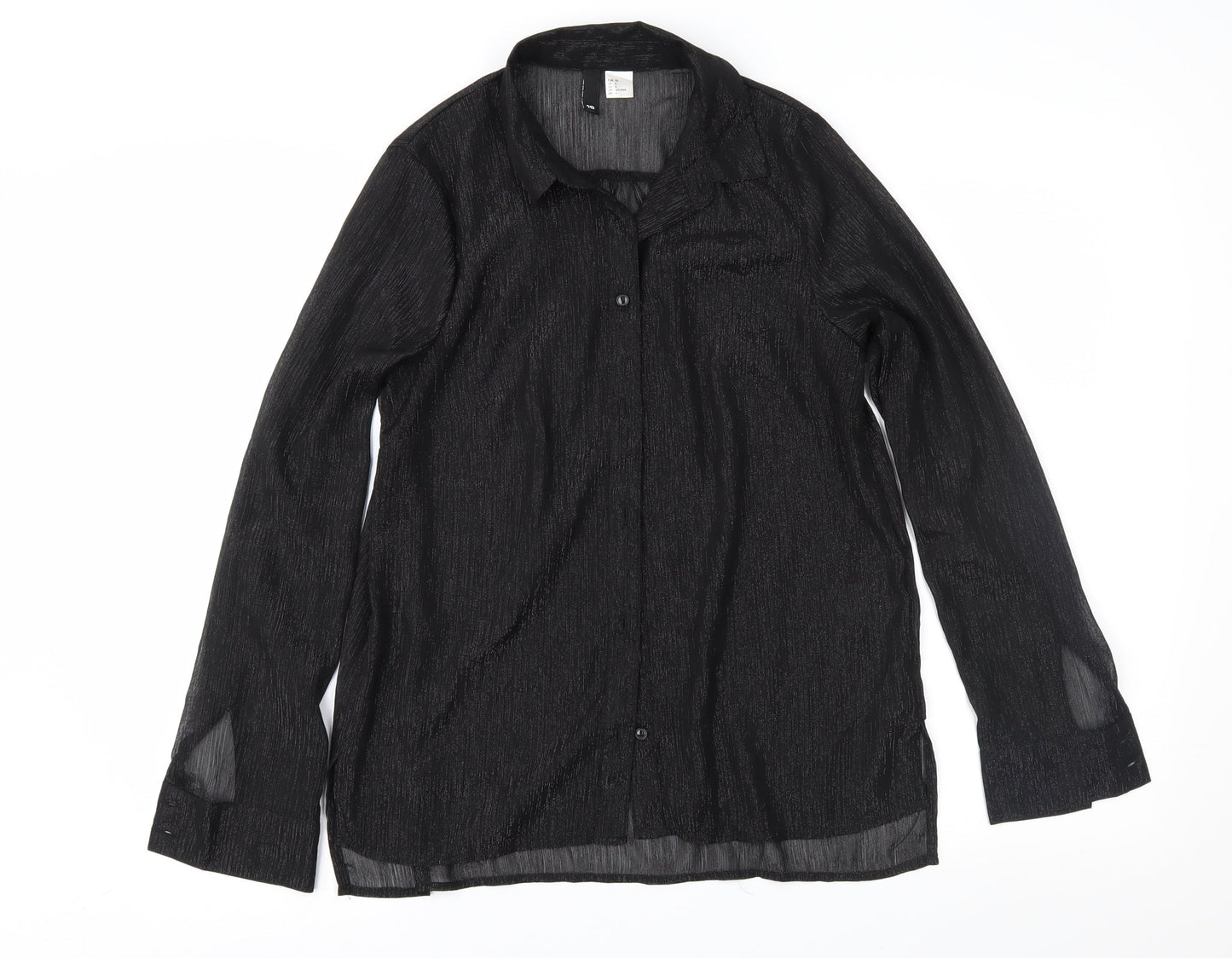 Womens UK Size 10 H&M Black Basic Button-Up