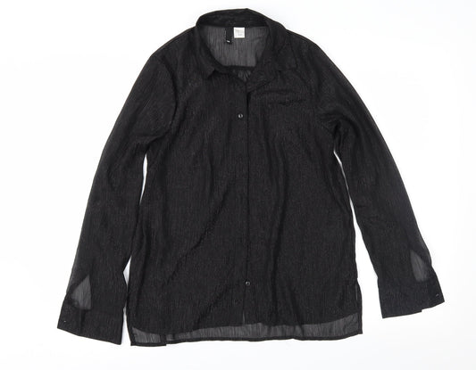 Womens UK Size 10 H&M Black Basic Button-Up