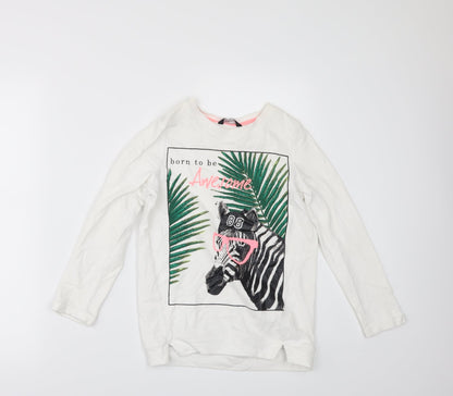 George Girls White   Pullover Sweatshirt Size 7 Years  - BORN TO BE AWESONE