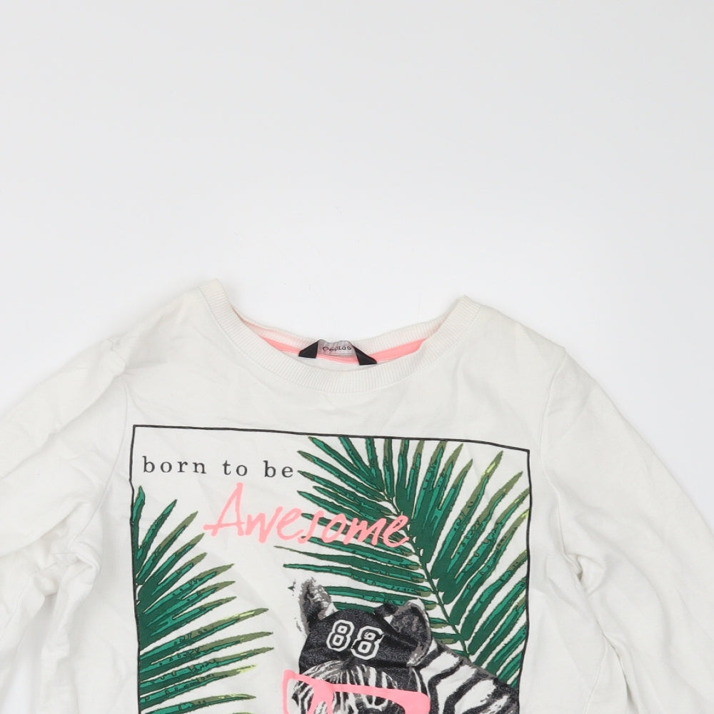 George Girls White   Pullover Sweatshirt Size 7 Years  - BORN TO BE AWESONE