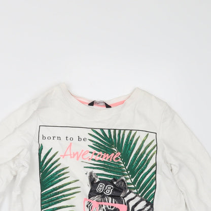 George Girls White   Pullover Sweatshirt Size 7 Years  - BORN TO BE AWESONE