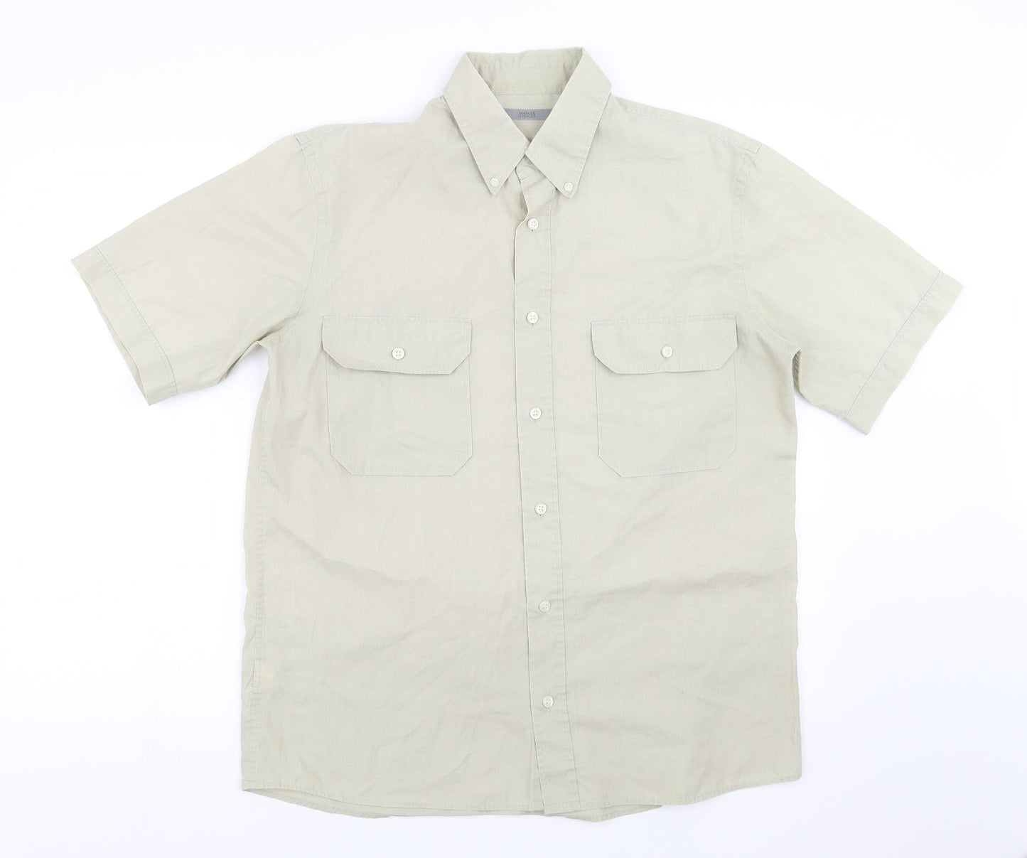 Mens UK Size S Marks and Spencer Green  Button-Up Short Sleeve Casual Shirt