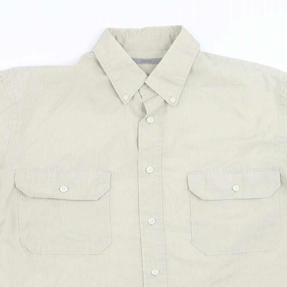 Mens UK Size S Marks and Spencer Green  Button-Up Short Sleeve Casual Shirt