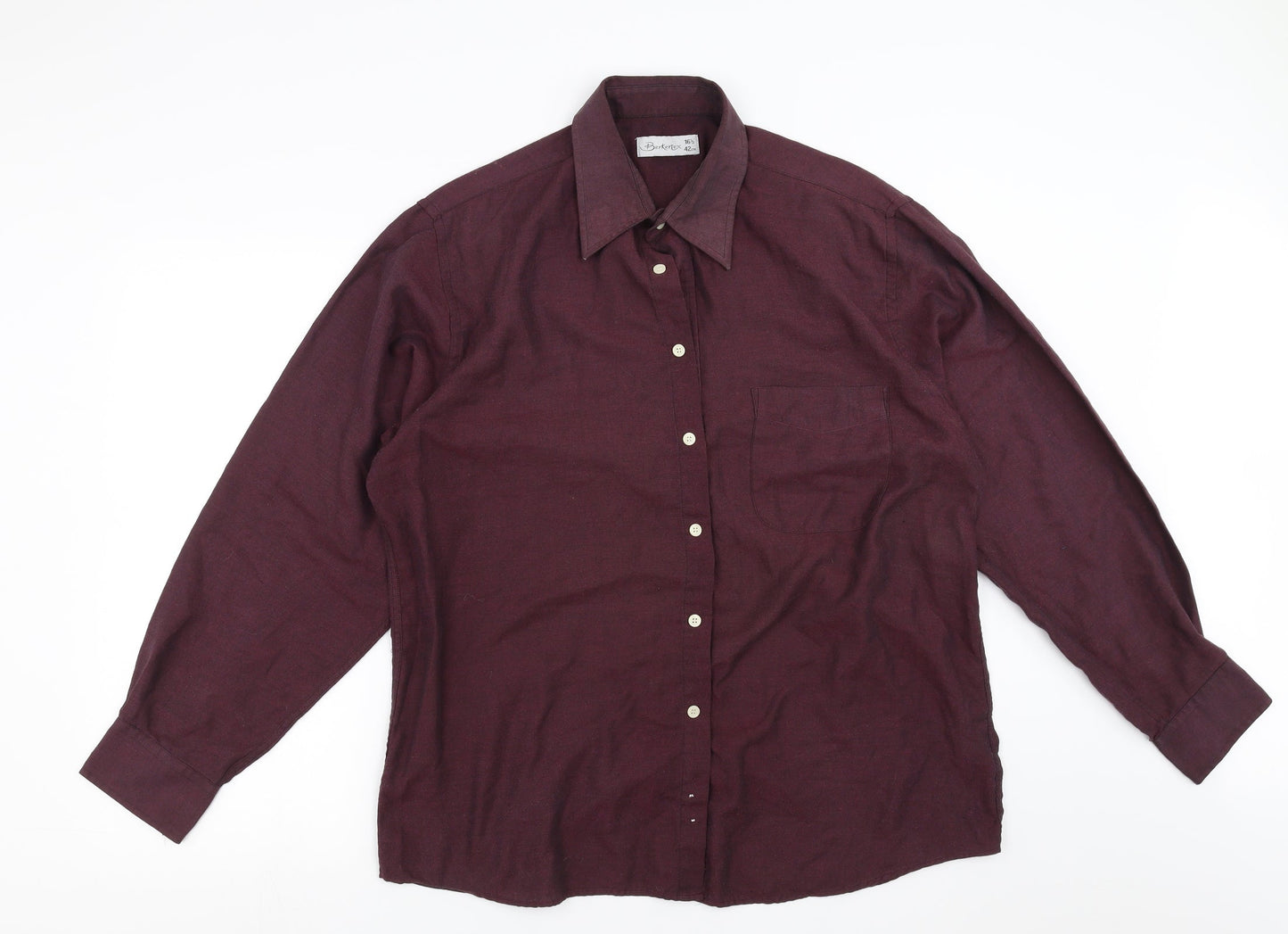 Mens UK Size 16.5 Berkertex Purple  Button-Up Long Sleeve Casual Shirt