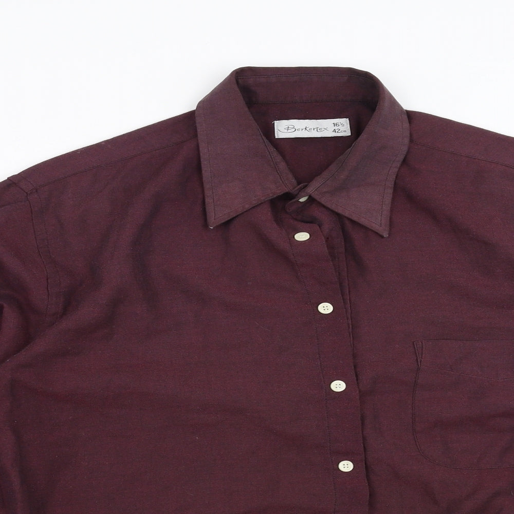 Mens UK Size 16.5 Berkertex Purple  Button-Up Long Sleeve Casual Shirt