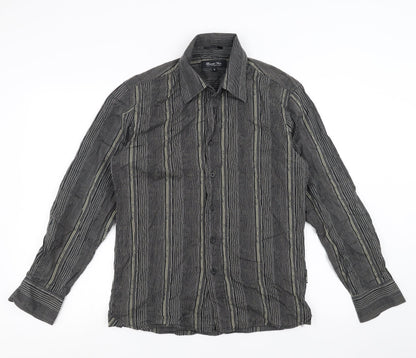 Mens UK Size S Brocade Black  Button-Up Long Sleeve Casual Shirt