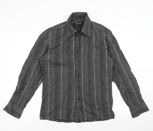 Mens UK Size S Brocade Black  Button-Up Long Sleeve Casual Shirt