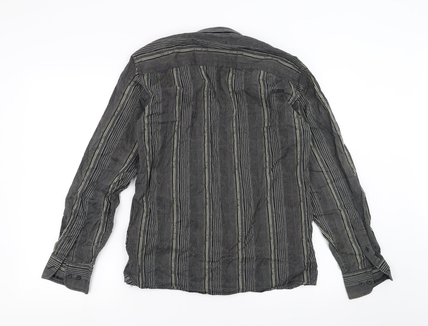 Mens UK Size S Brocade Black  Button-Up Long Sleeve Casual Shirt