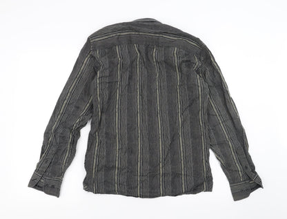 Mens UK Size S Brocade Black  Button-Up Long Sleeve Casual Shirt