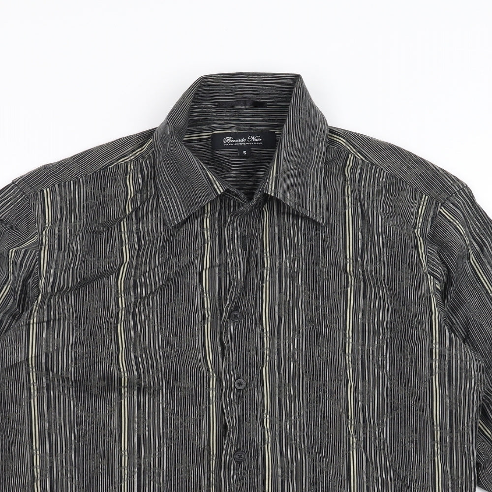 Mens UK Size S Brocade Black  Button-Up Long Sleeve Casual Shirt
