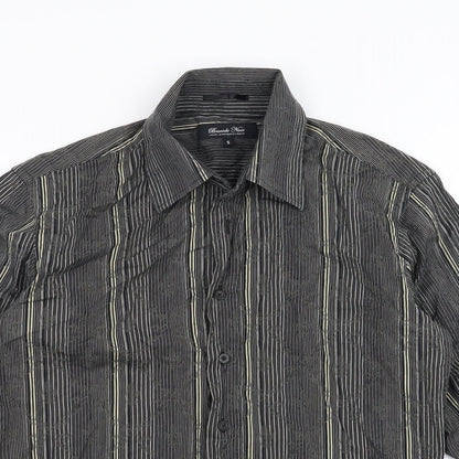Mens UK Size S Brocade Black  Button-Up Long Sleeve Casual Shirt