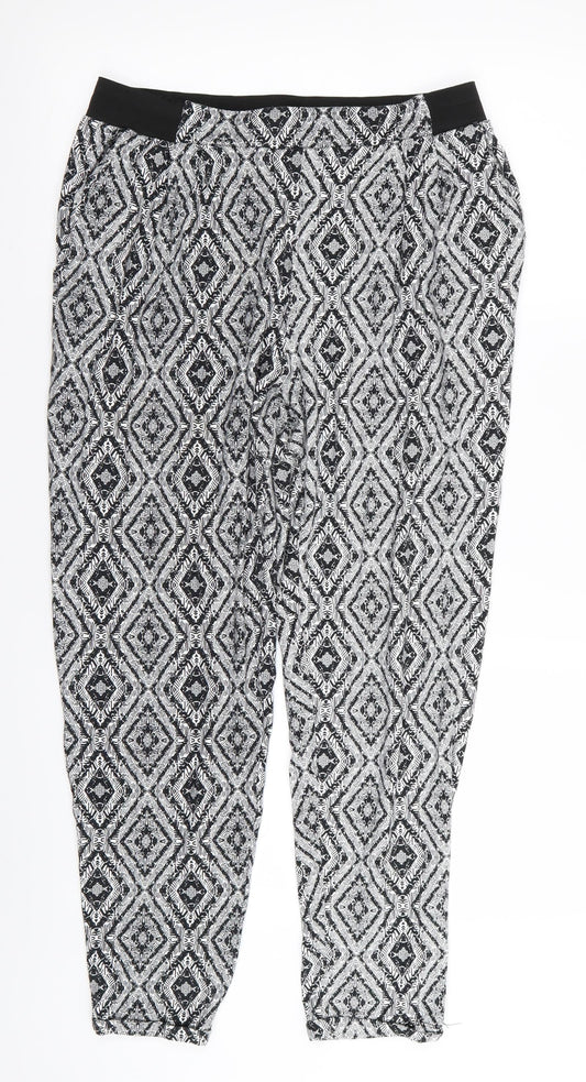 New Look Womens Black Geometric  Trousers  Size 12 L25 in