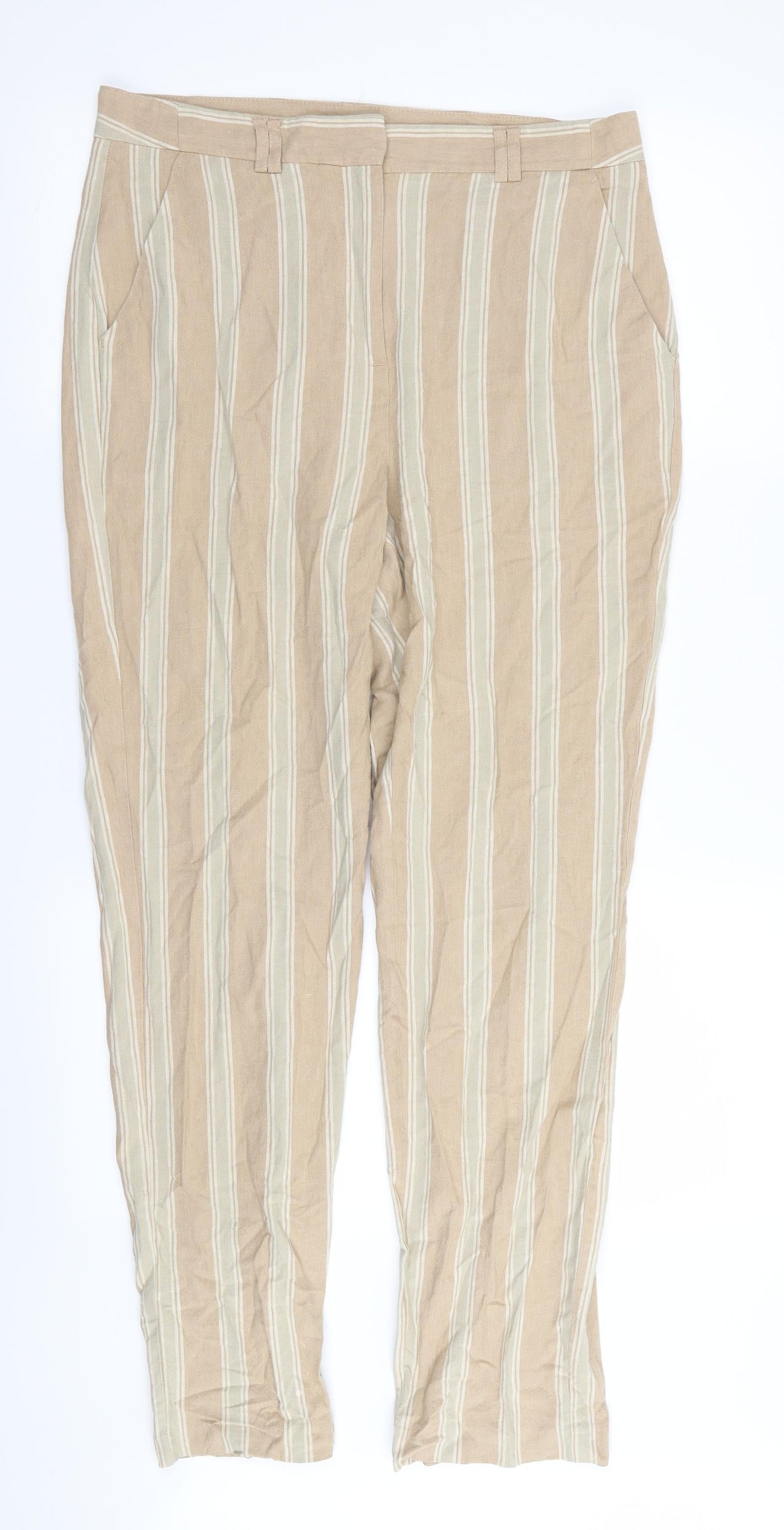 M&S Womens Beige Striped  Trousers  Size 12 L30 in