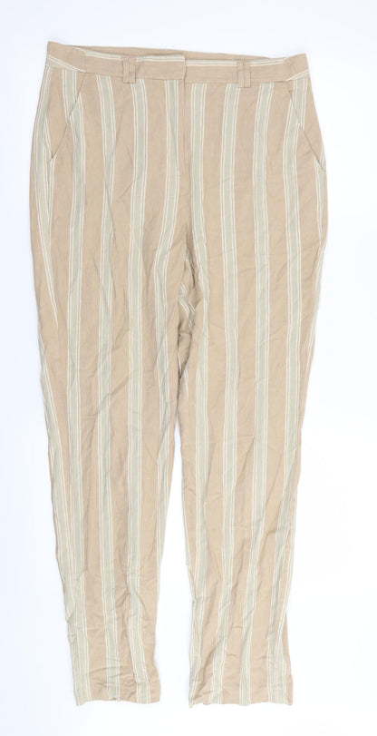 M&S Womens Beige Striped  Trousers  Size 12 L30 in
