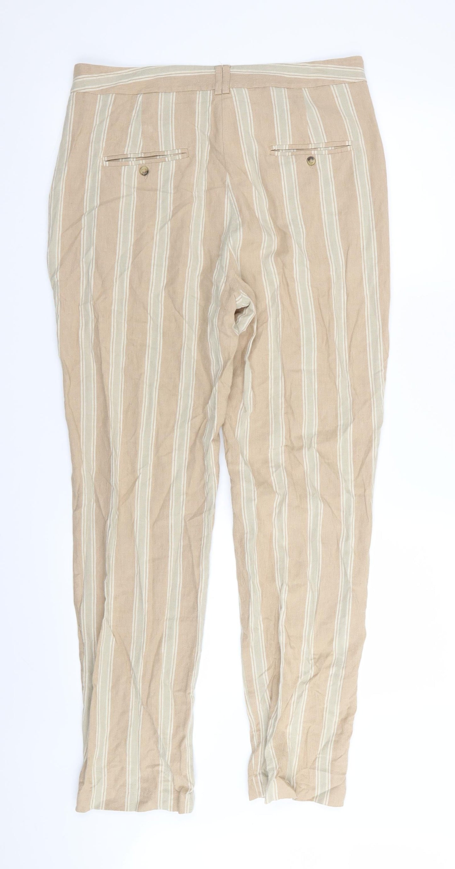 M&S Womens Beige Striped  Trousers  Size 12 L30 in