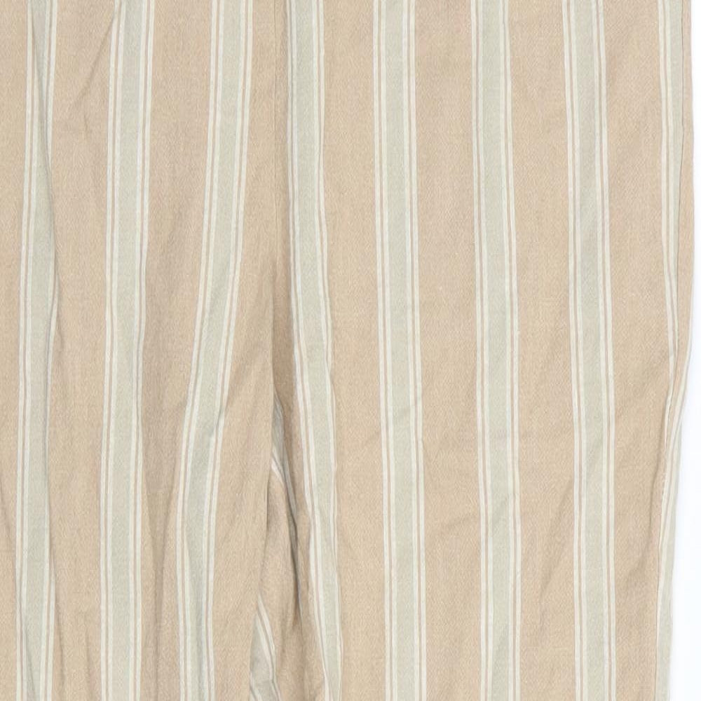 M&S Womens Beige Striped  Trousers  Size 12 L30 in