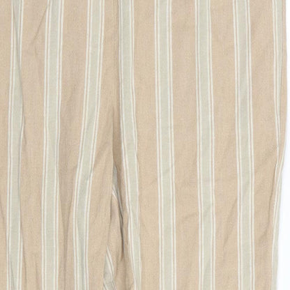M&S Womens Beige Striped  Trousers  Size 12 L30 in