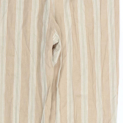 M&S Womens Beige Striped  Trousers  Size 12 L30 in