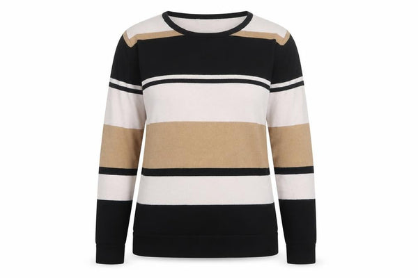 EWM Womens Black Striped Knit Pullover Jumper Size 10