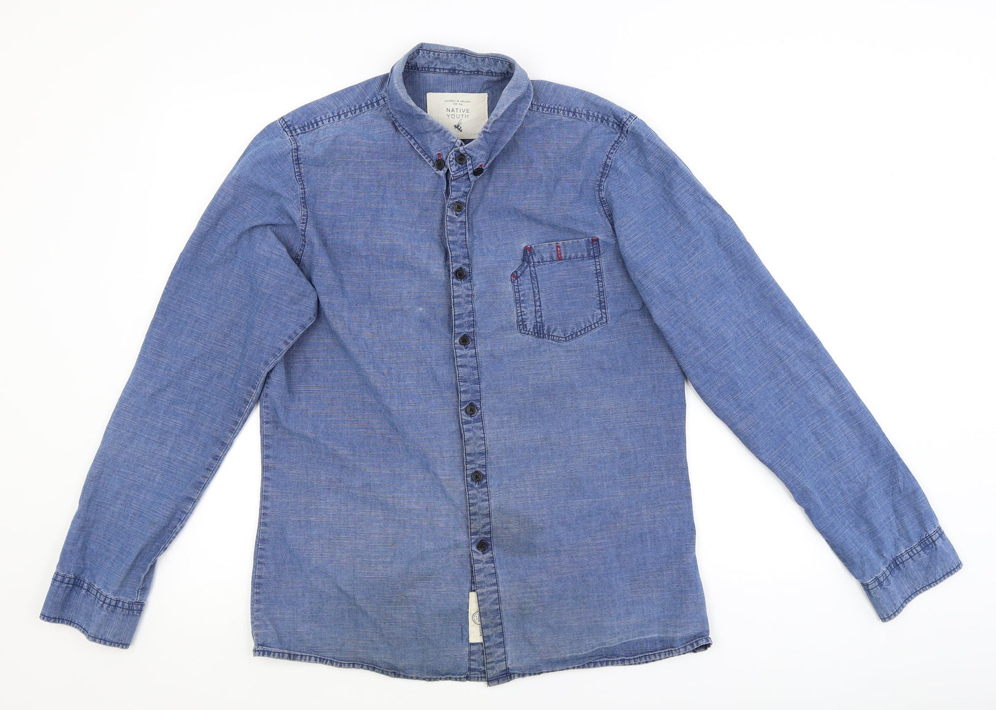 Mens UK Size M Native Youth Blue  Button-Up Long Sleeve Casual Shirt