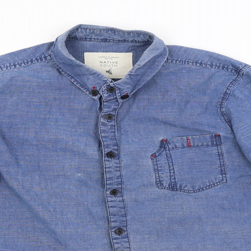 Mens UK Size M Native Youth Blue  Button-Up Long Sleeve Casual Shirt