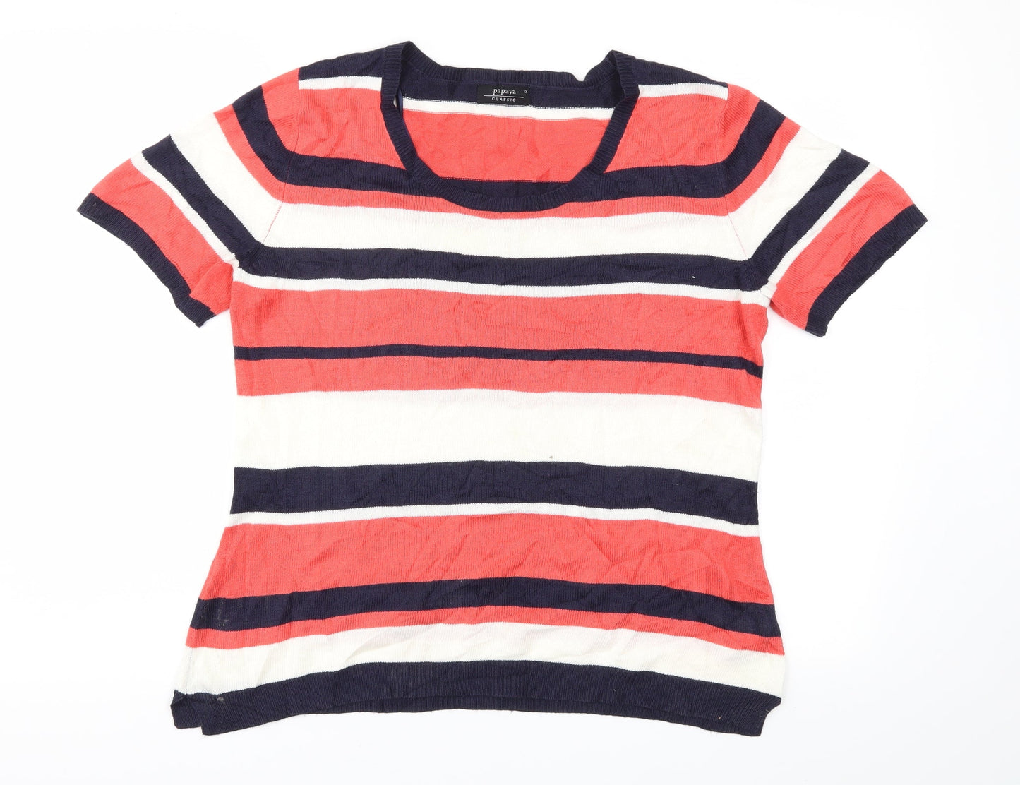 Papaya Womens Red Striped  Basic T-Shirt Size 12