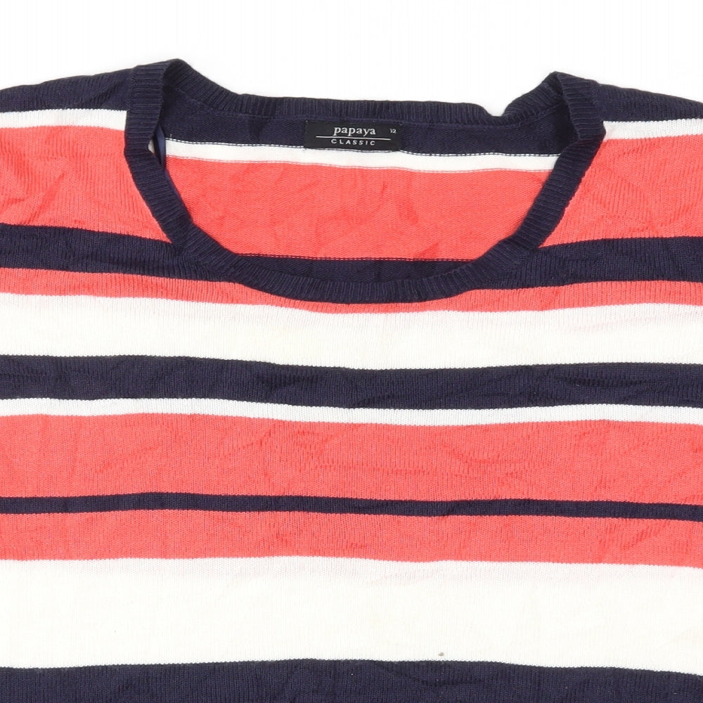 Papaya Womens Red Striped  Basic T-Shirt Size 12