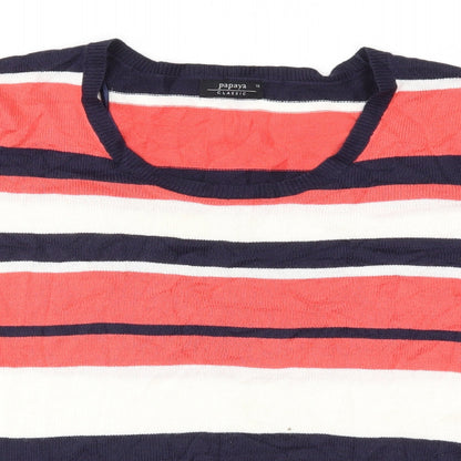 Papaya Womens Red Striped  Basic T-Shirt Size 12
