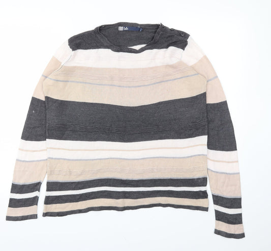 Isle  Womens Ivory Striped  Basic T-Shirt Size M