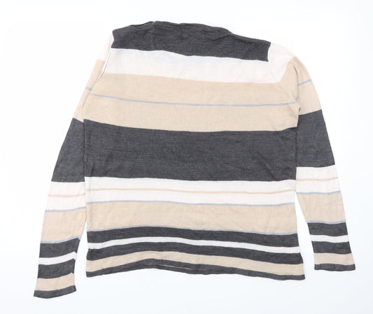 Isle  Womens Ivory Striped  Basic T-Shirt Size M