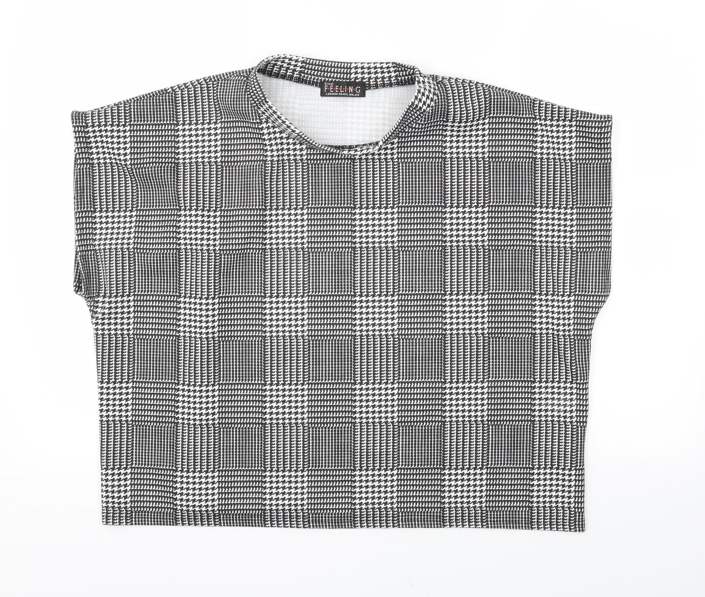 feeling  Womens Black Check  Basic T-Shirt Size M