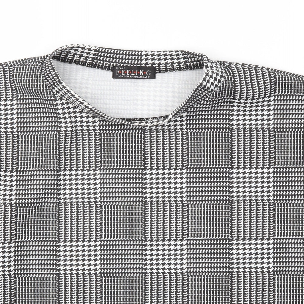 feeling  Womens Black Check  Basic T-Shirt Size M