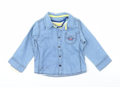 M&S Boys Blue Striped Denim Basic T-Shirt Size 18-24 Months  - Two part set, shirt included