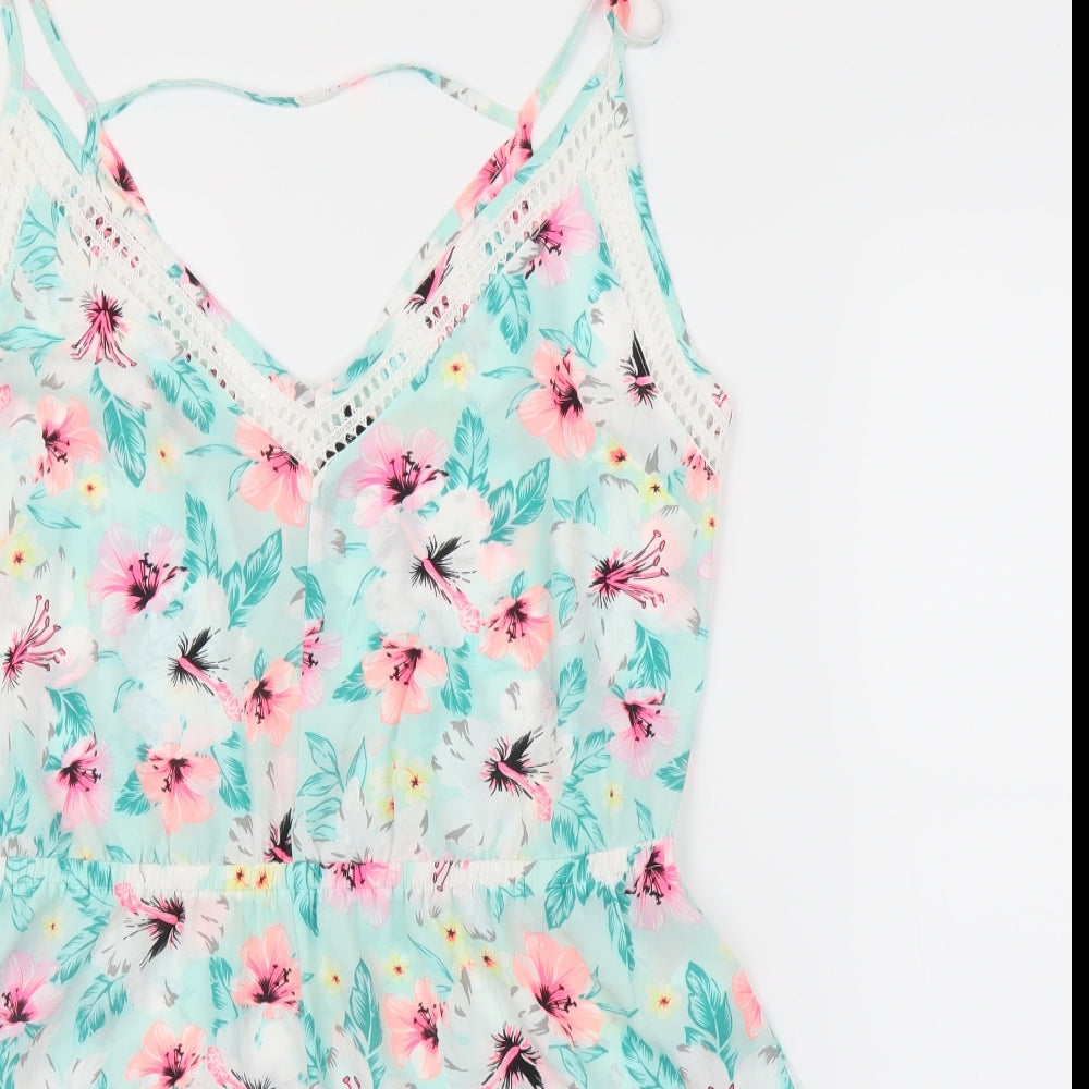 New Look Womens Blue Floral  Romper One-Piece Size L