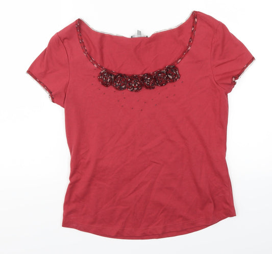 Per Una Womens Red   Basic T-Shirt Size 14  - Fabric Flowers
