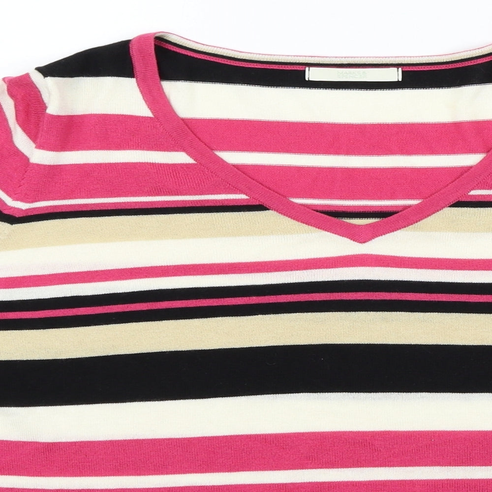 Marks and Spencer Womens Pink Striped  Pullover Jumper Size 16
