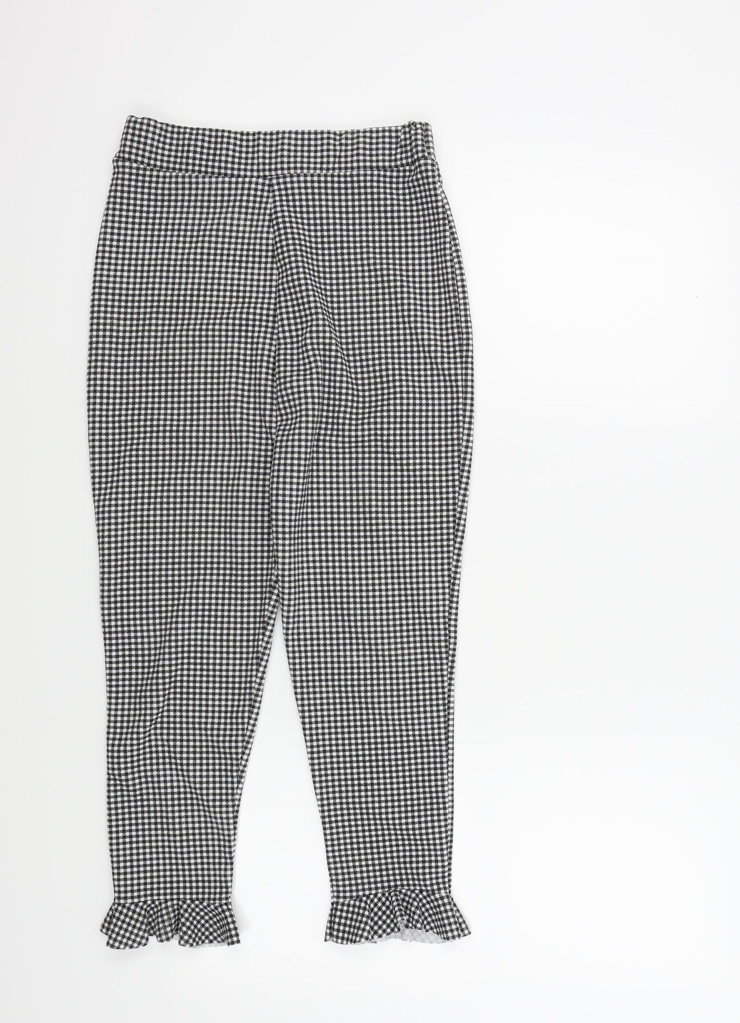 Select Girls Black Check  Jegging Trousers Size 10 Years - Frill Detail