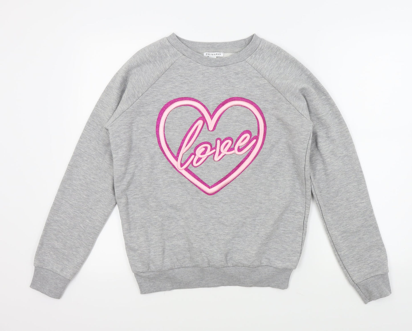 Primark Girls Grey   Pullover Jumper Size 13 Years  - LOVE HEART