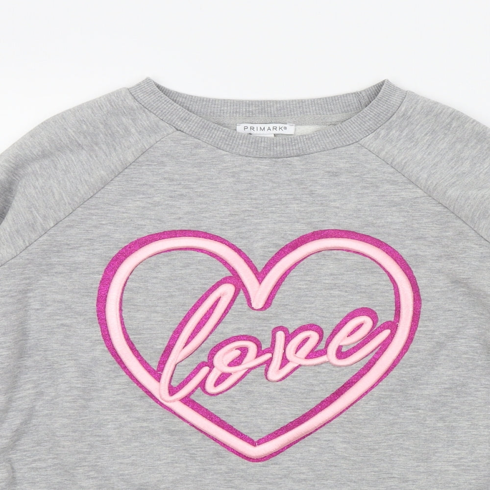 Primark Girls Grey   Pullover Jumper Size 13 Years  - LOVE HEART