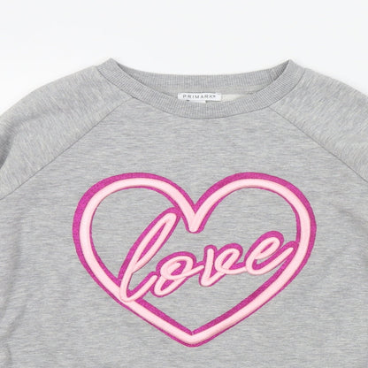 Primark Girls Grey   Pullover Jumper Size 13 Years  - LOVE HEART