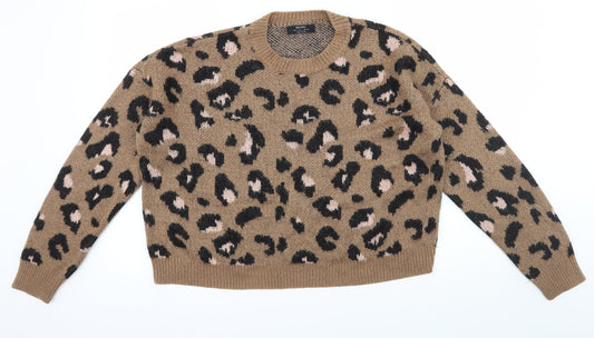 Bershka Womens Brown Animal Print Knit Pullover Jumper Size S