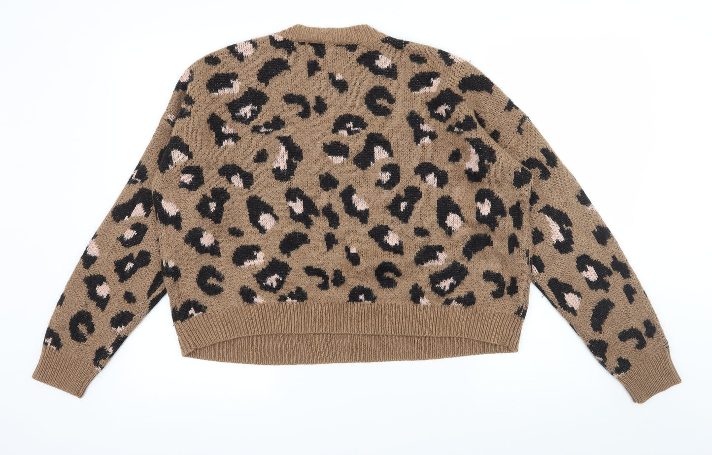 Bershka Womens Brown Animal Print Knit Pullover Jumper Size S