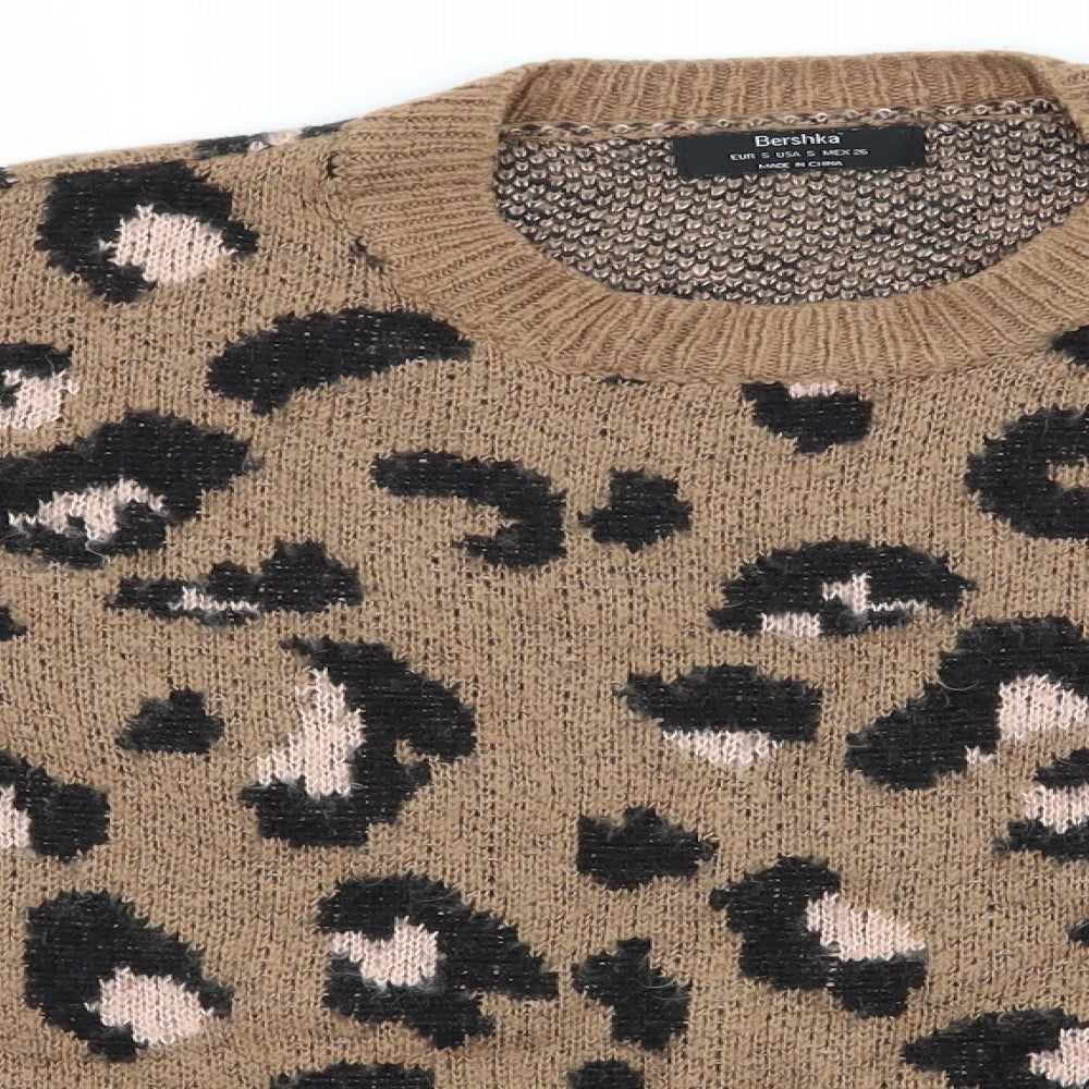 Bershka Womens Brown Animal Print Knit Pullover Jumper Size S