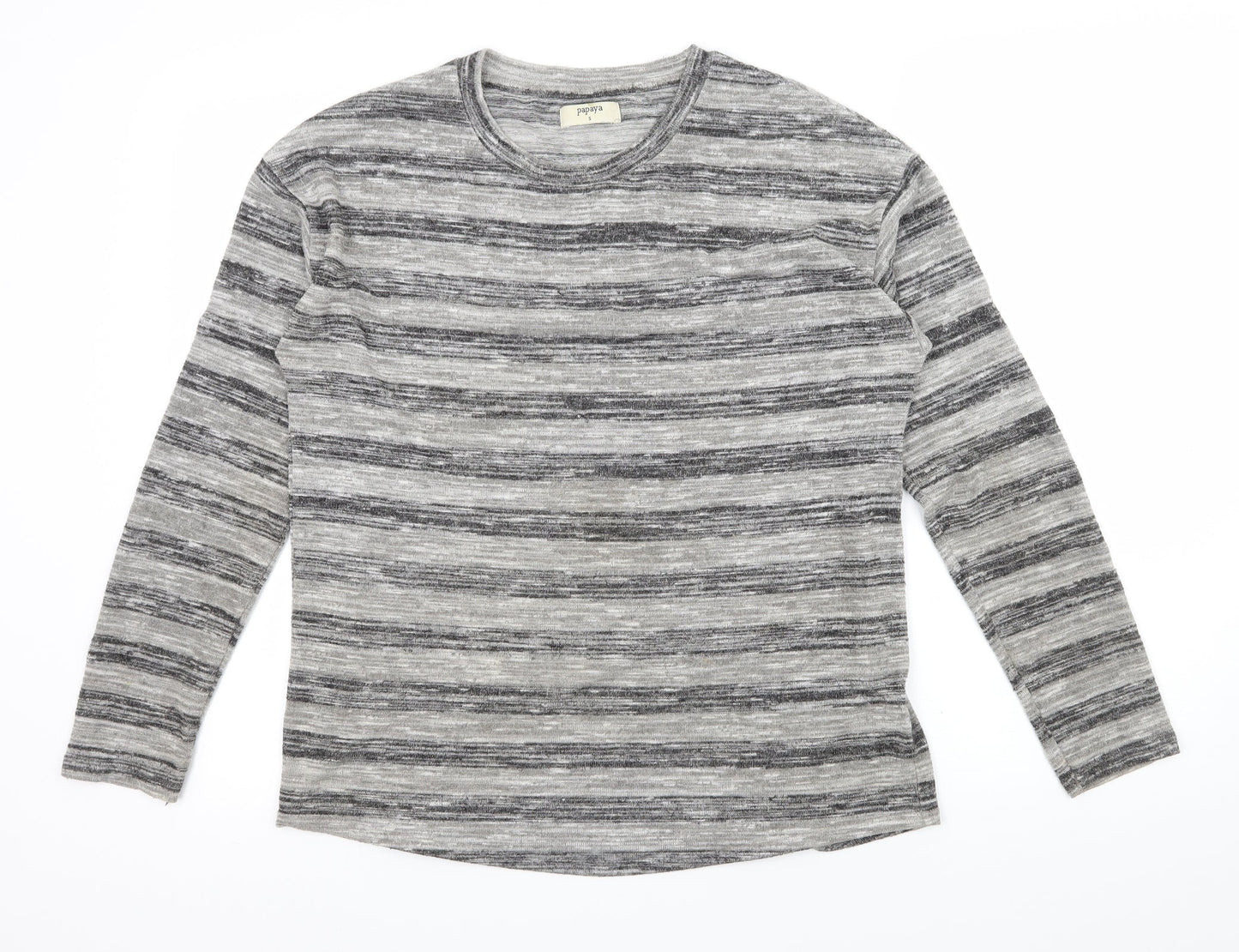 Papaya Womens Grey Striped Jersey Basic T-Shirt Size S