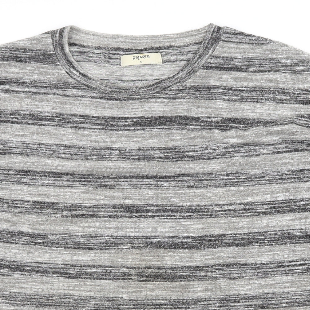 Papaya Womens Grey Striped Jersey Basic T-Shirt Size S