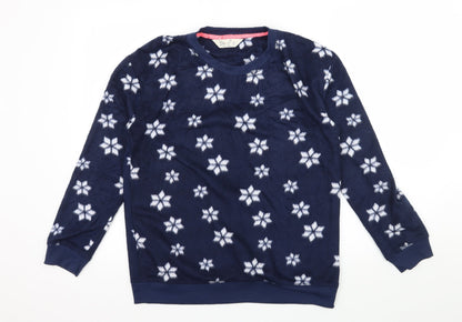 Love to Lounge Womens Blue Geometric Fleece Top Pyjama Top Size 10