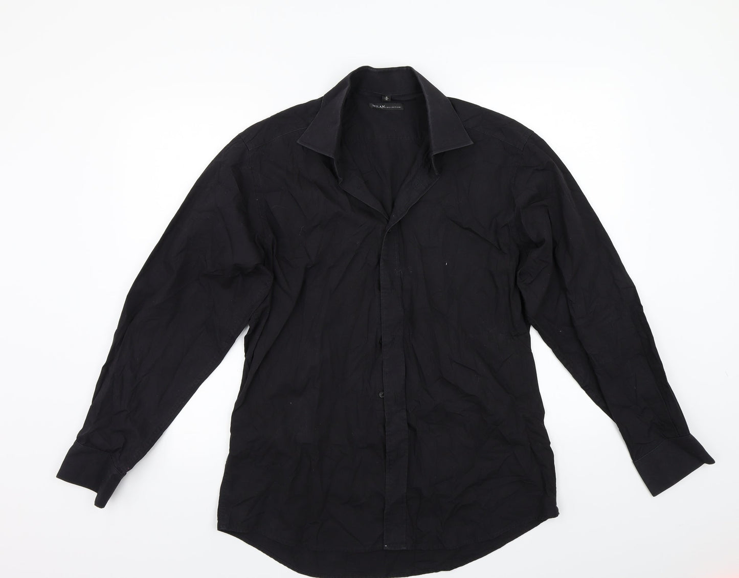 Mens UK Size 16 Milan Black  Button-Up Long Sleeve Casual Shirt