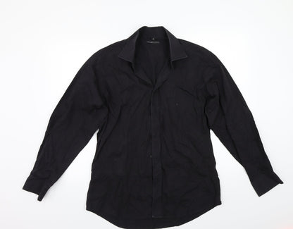 Mens UK Size 16 Milan Black  Button-Up Long Sleeve Casual Shirt